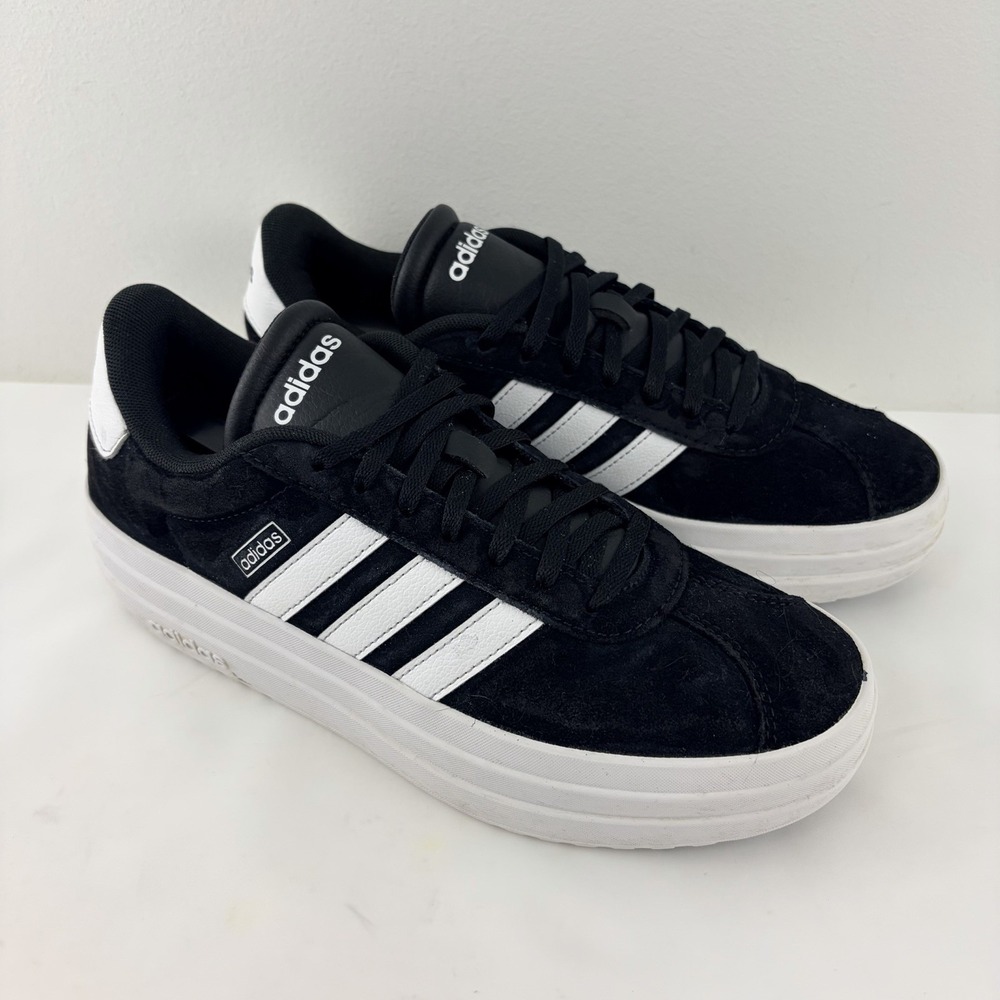 adidas VL Court Bold Women's Size 9 Black White Suede Platform Sneakers IH9995